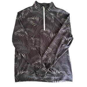Waggle Golf 1/4 Zip Pullover Mens Large Black Palm Leaf Tropical Stretch